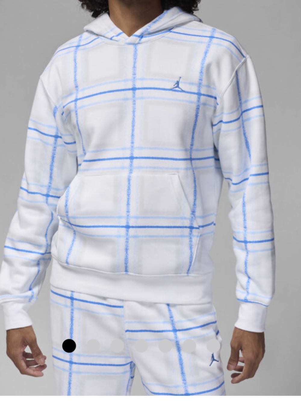 Jordan White essentials Hoodie with Light Blue Plaid Accents NWT